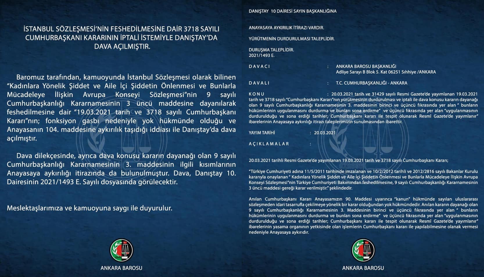 Ankara Barosu, İstanbul Sözleşmesi fesih kararının iptali için dava açtı Kaos GL - LGBTİ+ Haber Portalı