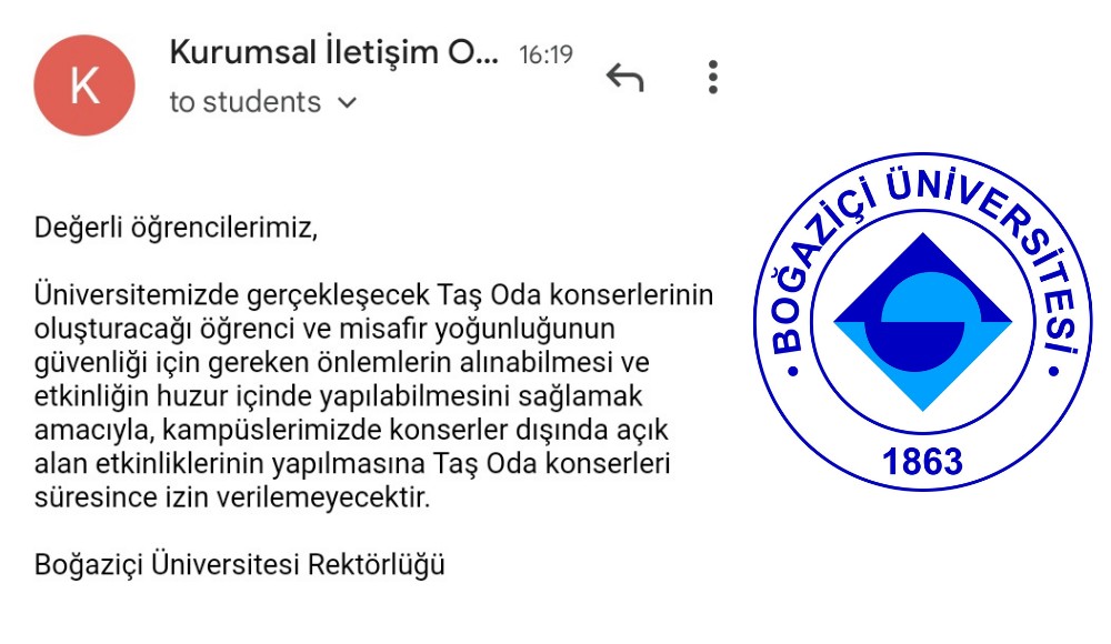 Boğaziçi Onur Yürüyüşü öncesi rektörlükten öğrencilere e-posta: Taş oda konserleri süresince açık alan etkinlikleri yasak Kaos GL - LGBTİ+ Haber Portalı