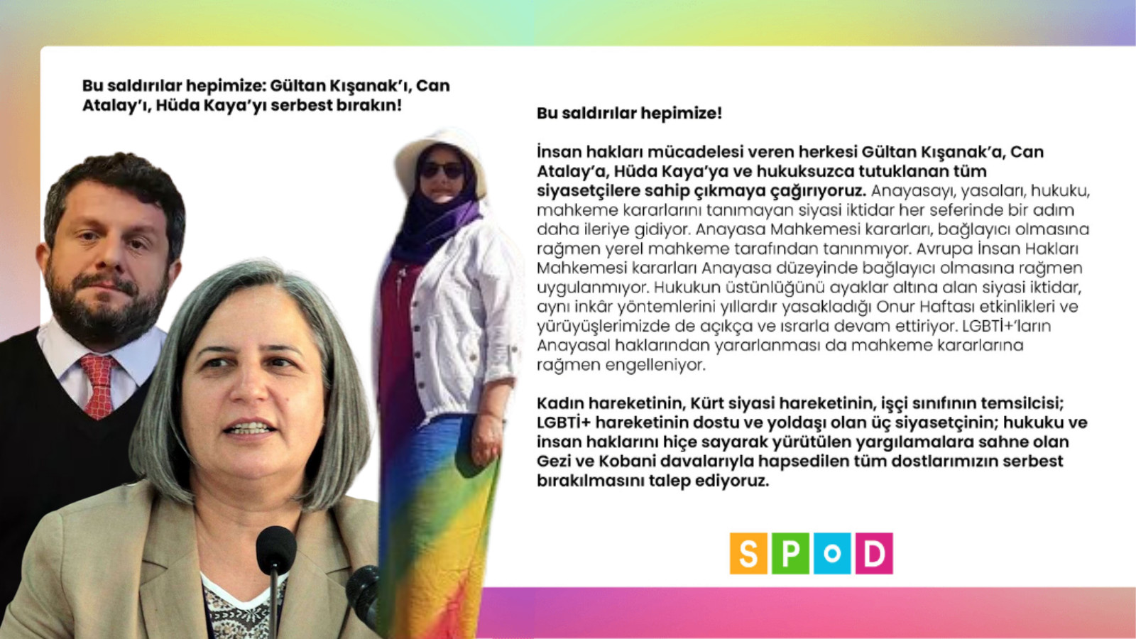 “Bu saldırılar hepimize: Gültan Kışanak’ı, Can Atalay’ı, Hüda Kaya’yı serbest bırakın!” Kaos GL - LGBTİ+ Haber Portalı