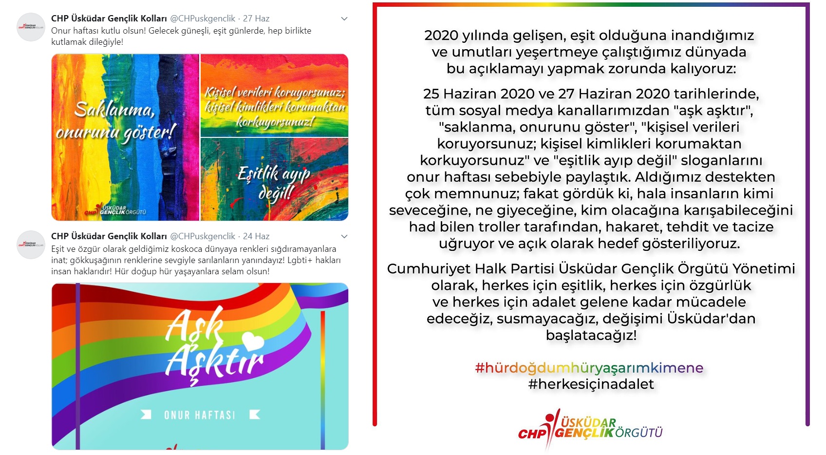 CHP Üsküdar Gençlik Örgütü: #HürDoğdumHürYaşarımKimeNe Kaos GL - LGBTİ+ Haber Portalı