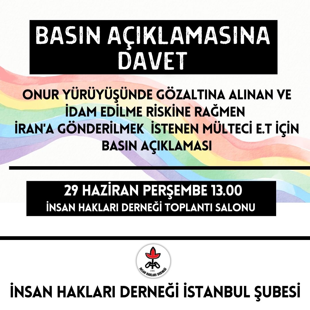 İHD, Onur Yürüyüşü’nde gözaltına alınan İranlı mülteci için basın açıklaması yapacak | Kaos GL - LGBTİ+ Haber Portalı Haber