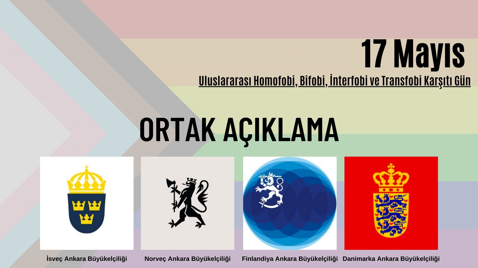 İskandinav Ülkeleri Büyükelçilikleri’nden ortak 17 Mayıs açıklaması Kaos GL - LGBTİ+ Haber Portalı