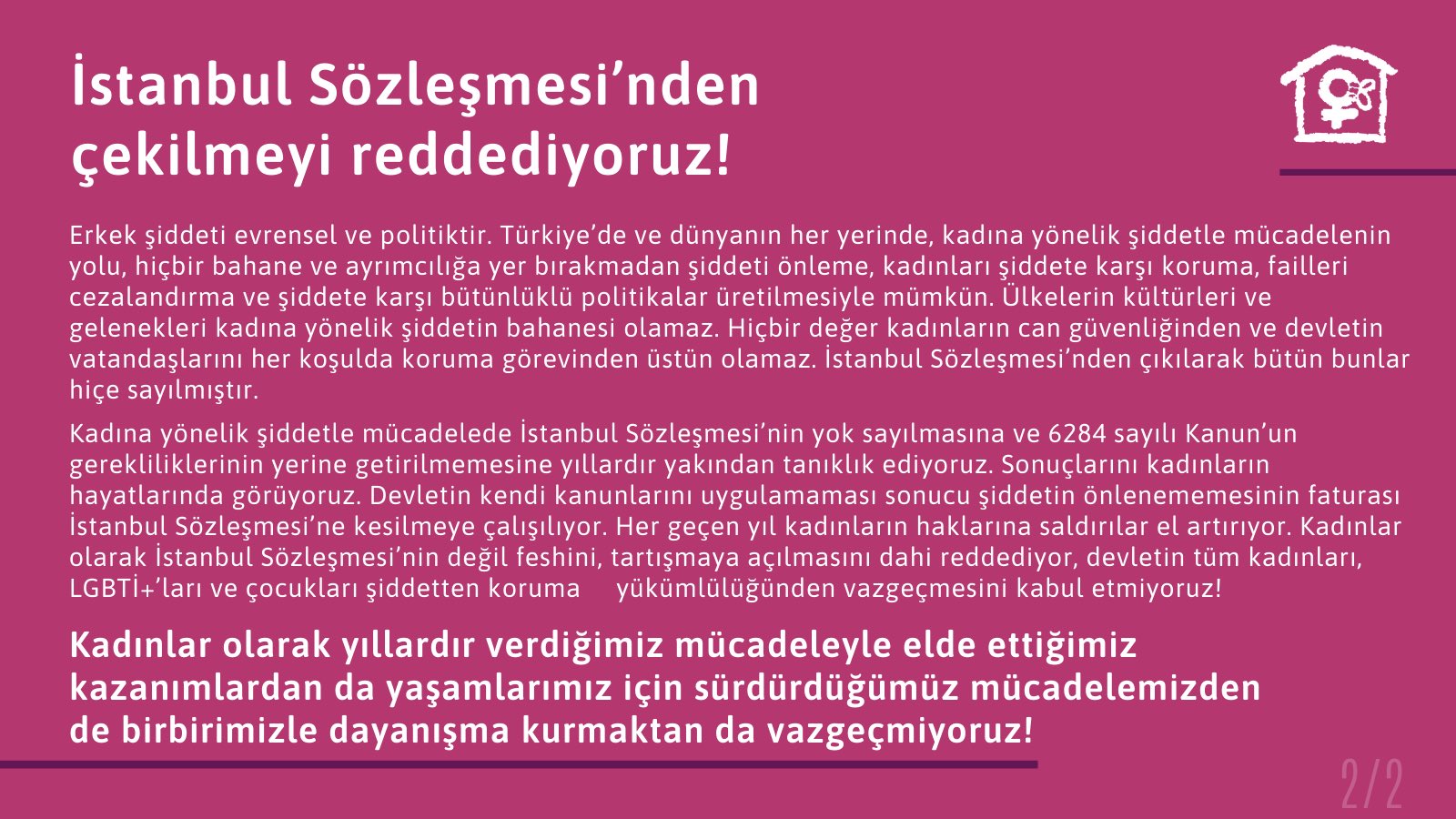  “İstanbul Sözleşmesi’nden çekilmeyi reddediyoruz!” Kaos GL - LGBTİ+ Haber Portalı