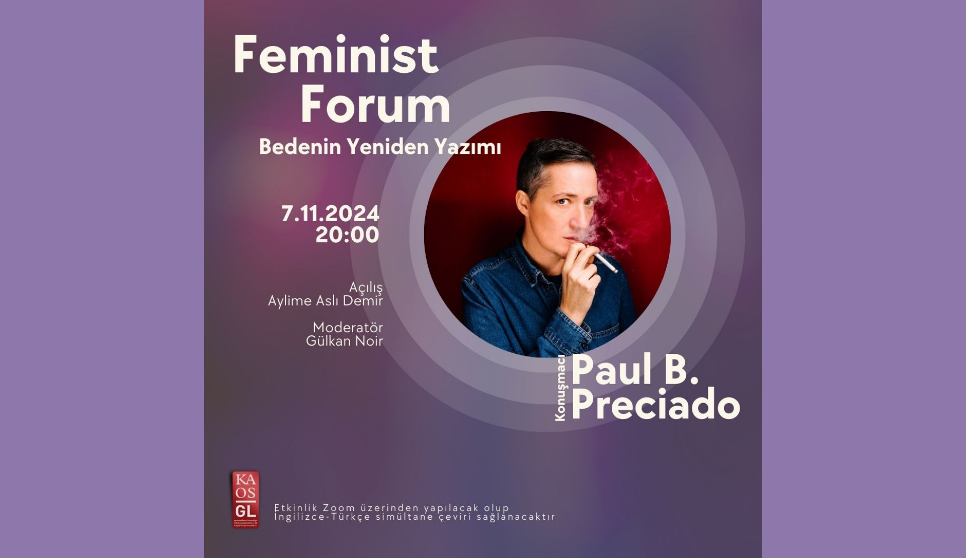 Feminist Forum, Paul B. Preciado’nun katılımıyla 7 Kasım’da gerçekleşecek Kaos GL - LGBTİ+ Haber Portalı