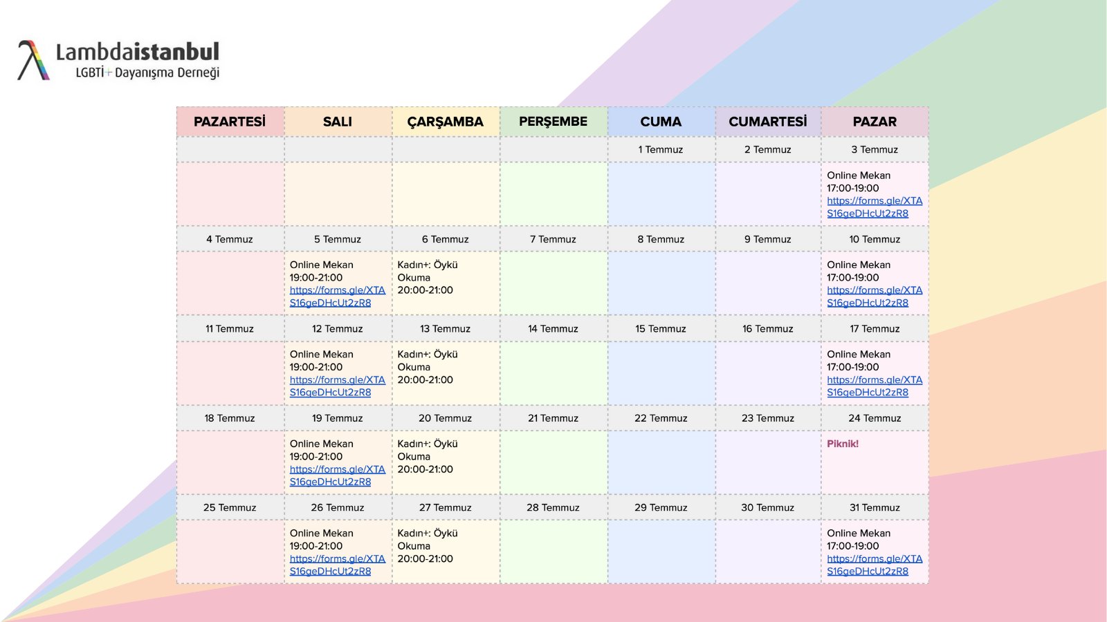 Lambdaistanbul’un Temmuz programı yayında Kaos GL - LGBTİ+ Haber Portalı