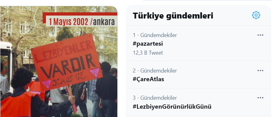 #LezbiyenGörünürlükGünü Türkiye gündemleri listesinde Kaos GL - LGBTİ+ Haber Portalı