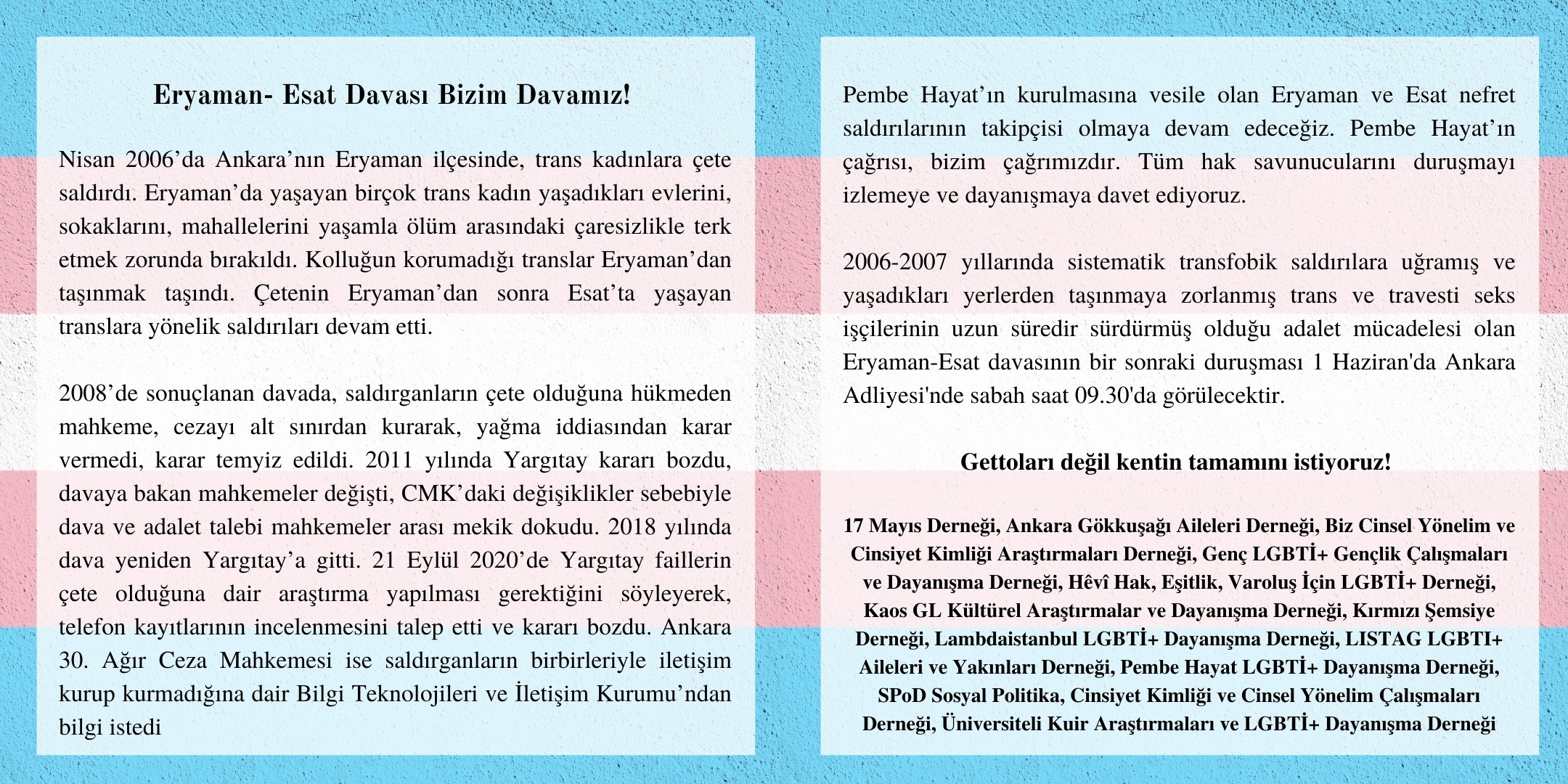LGBTİ+ dernekleri: Eryaman-Esat davası bizim davamız! Kaos GL - LGBTİ+ Haber Portalı