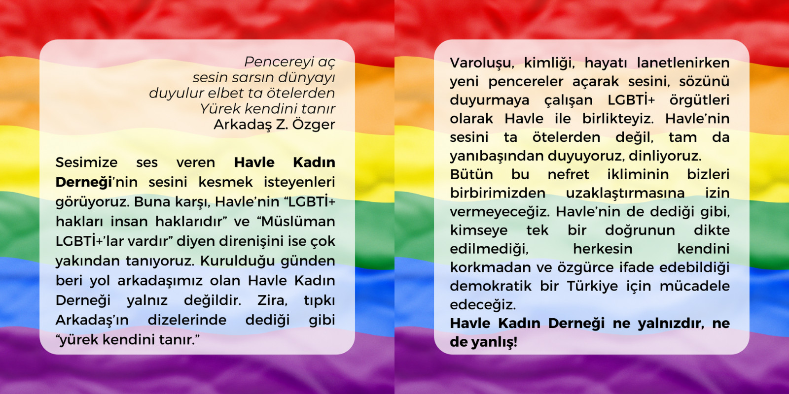 LGBTİ+ derneklerinden Havle’yle dayanışma açıklaması: Yürek kendini tanır! | Kaos GL - LGBTİ+ Haber Portalı