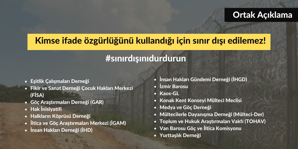 Ortak açıklama: Kimse ifade özgürlüğünü kullandığı için sınır dışı edilemez! | Kaos GL - LGBTİ+ Haber Portalı Haber