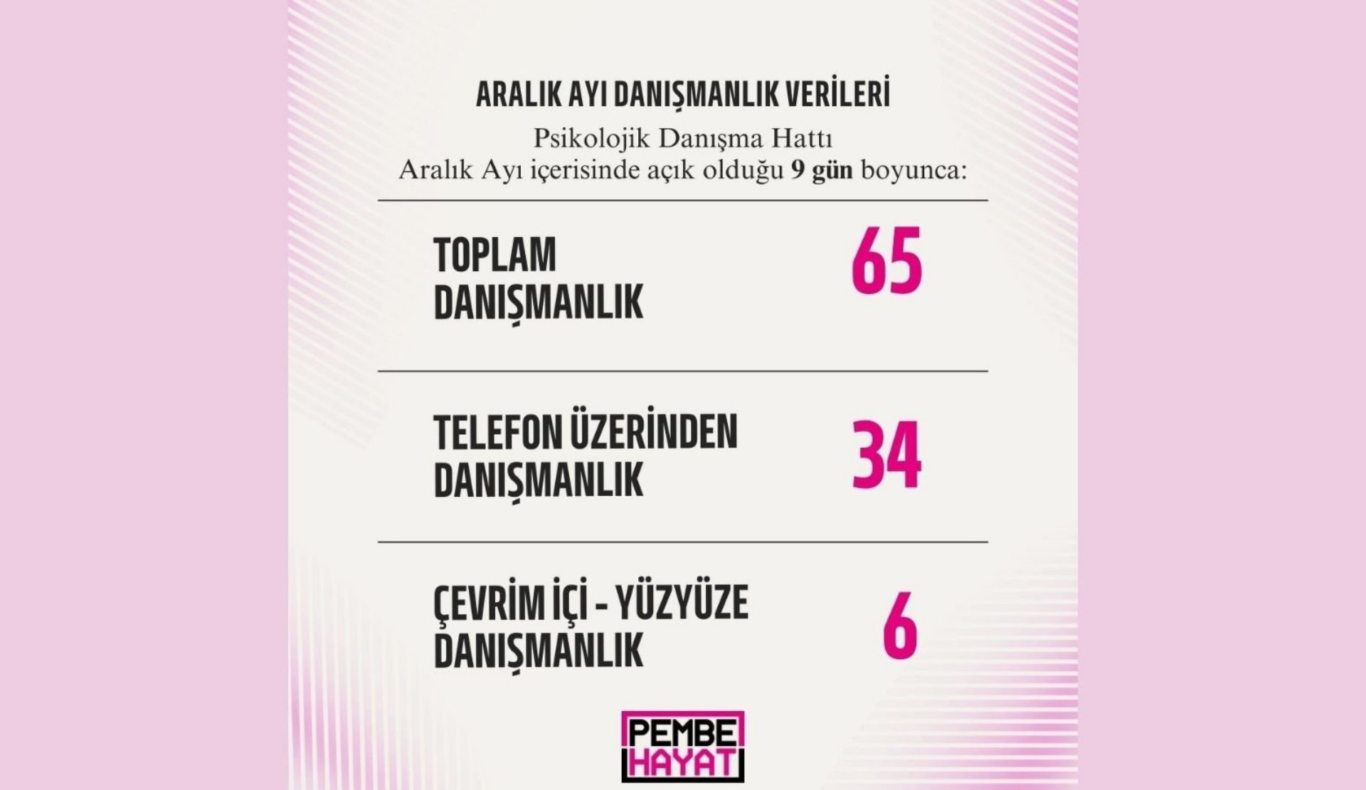 Pembe Hayat, Aralık’ta toplam 65 danışmanlık verdi | Kaos GL - LGBTİ+ Haber Portalı Haber