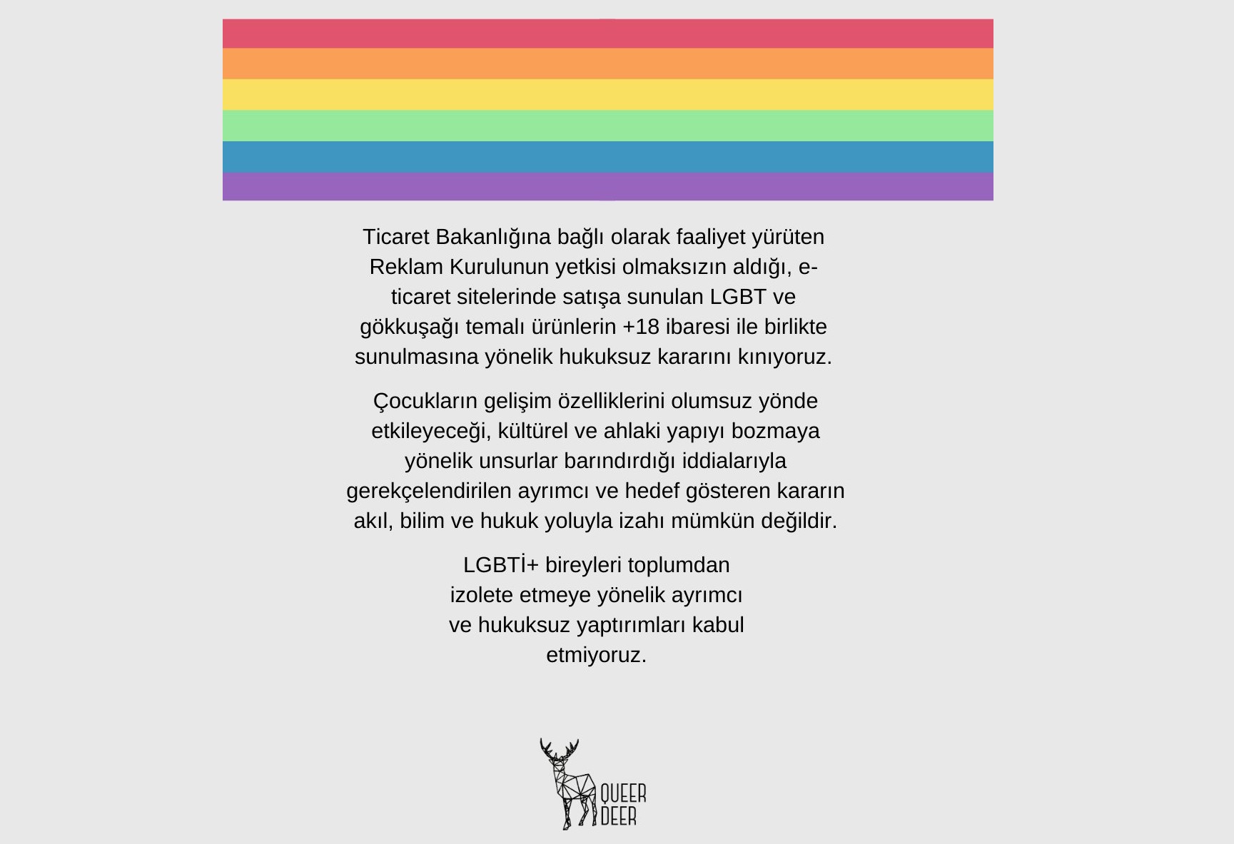 Queer Deer: LGBTİ+’ları toplumdan izole etmeye yönelik ayrımcı ve hukuksuz yaptırımları kabul etmiyoruz Kaos GL - LGBTİ+ Haber Portalı