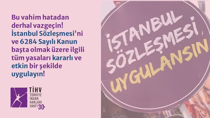 TİHV: Hatadan vazgeçin, İstanbul Sözleşmesi’ni kararlı ve etkin bir şekilde uygulayın! Kaos GL - LGBTİ+ Haber Portalı