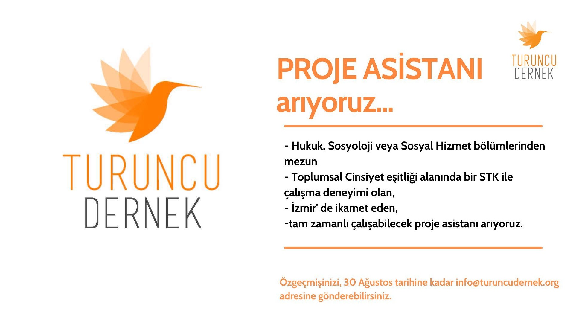 Turuncu Dernek’ten proje asistanı ilanı Kaos GL - LGBTİ+ Haber Portalı