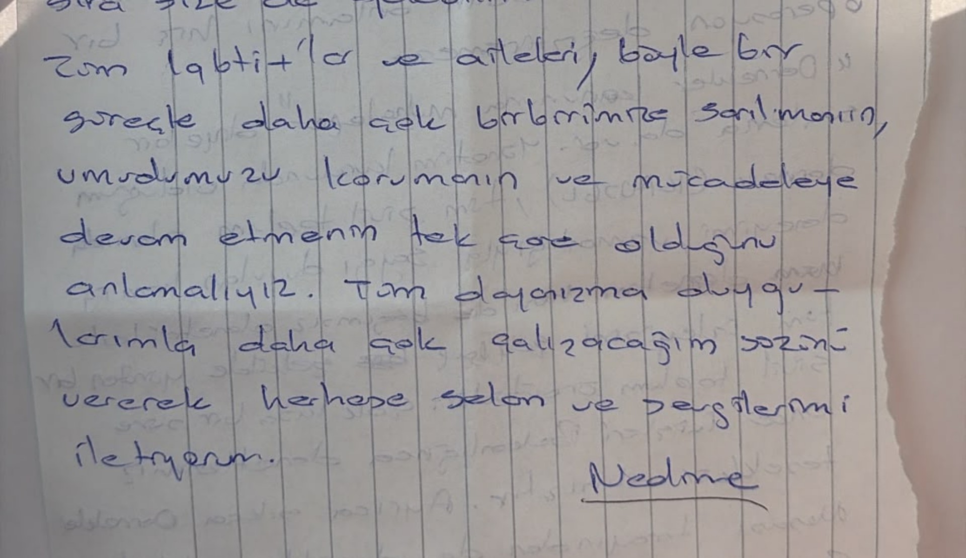 Tutuklu LGBTİ+ annesi Nedime Erdoğan’dan mektup: “Bir anne olarak verdiğim mücadelenin anlamını hiçbir operasyon değiştiremez” Kaos GL - LGBTİ+ Haber Portalı