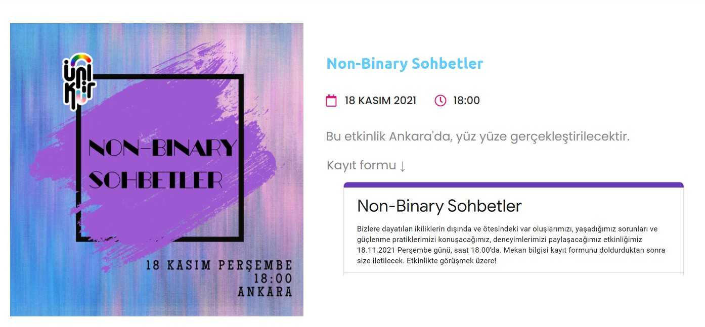 ÜniKuir, Non-Binary Sohbetler’e çağırıyor Kaos GL - LGBTİ+ Haber Portalı