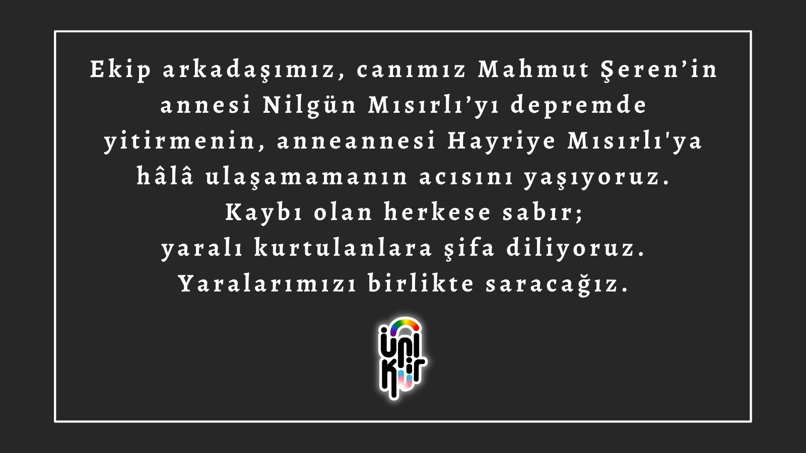 ÜniKuir: “Yaralarımızı birlikte saracağız” Kaos GL - LGBTİ+ Haber Portalı