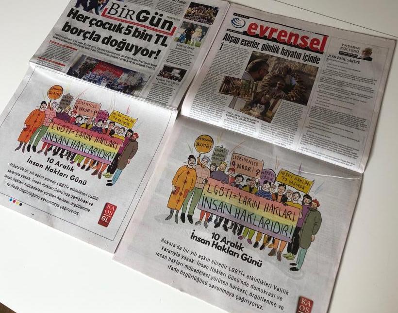 Kaos GL’den İnsan Hakları Günü’nde yasaklara karşı gazetelere ilan Kaos GL - LGBTİ+ Haber Portalı