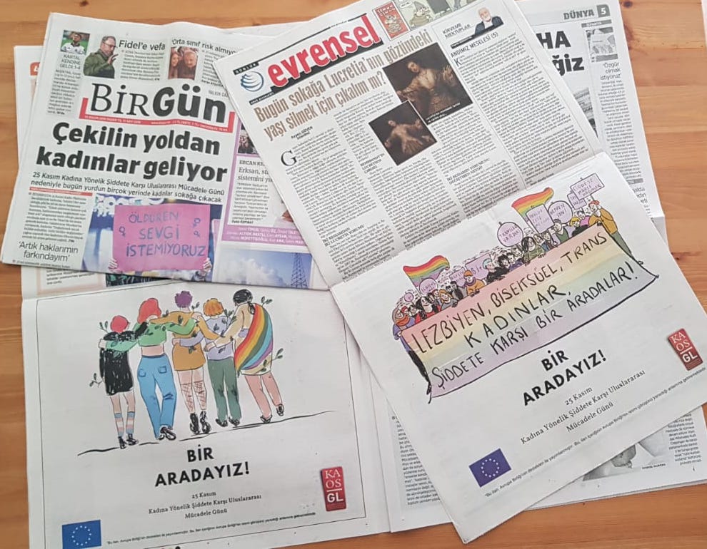 Kaos GL’den gazetelere 25 Kasım ilanı Kaos GL - LGBTİ+ Haber Portalı