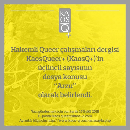 Queer Çalışmaları Dergisi KaosQ+ 3. sayı makale çağrısı Kaos GL - LGBTİ+ Haber Portalı