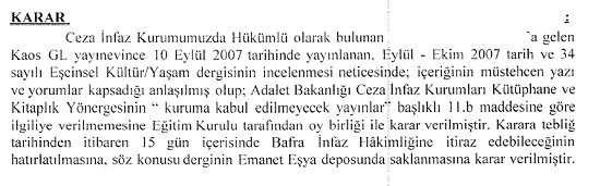 Bafra Cezaevi&rsquo;nde Kaos GL Dergi sansürü Kaos GL - LGBTİ+ Haber Portalı