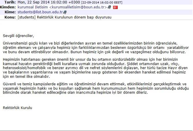 Boğaziçi Rektörlüğü&rsquo;nden homofobiye karşı mesaj Kaos GL - LGBTİ+ Haber Portalı
