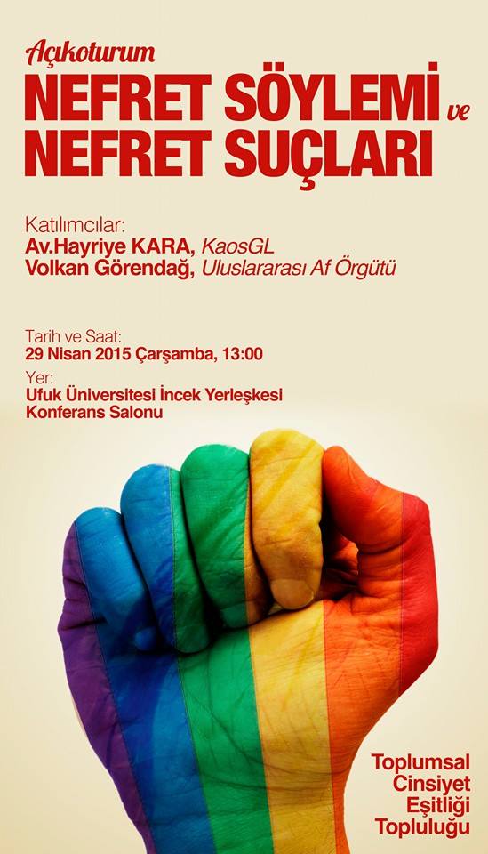 Nefret suçları yarın Ufuk Üniversitesi&rsquo;nde tartışılacak | Kaos GL - LGBTİ+ Haber Portalı Haber