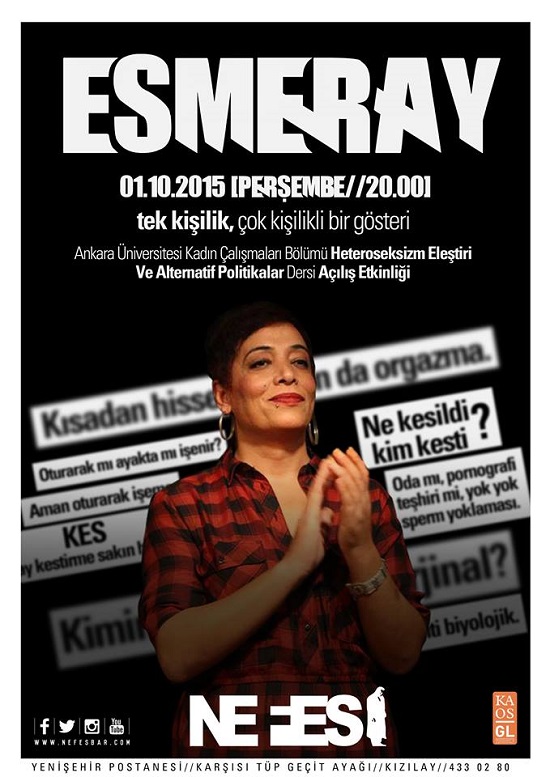 Esmeray Kestirmeden Hikayeler ile Ankara&rsquo;ya geliyor! Kaos GL - LGBTİ+ Haber Portalı