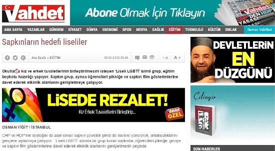 Vahdet&rsquo;in hedefinde Liseli LGBTİ var: Sapkınların hedefi liseliler Kaos GL - LGBTİ+ Haber Portalı