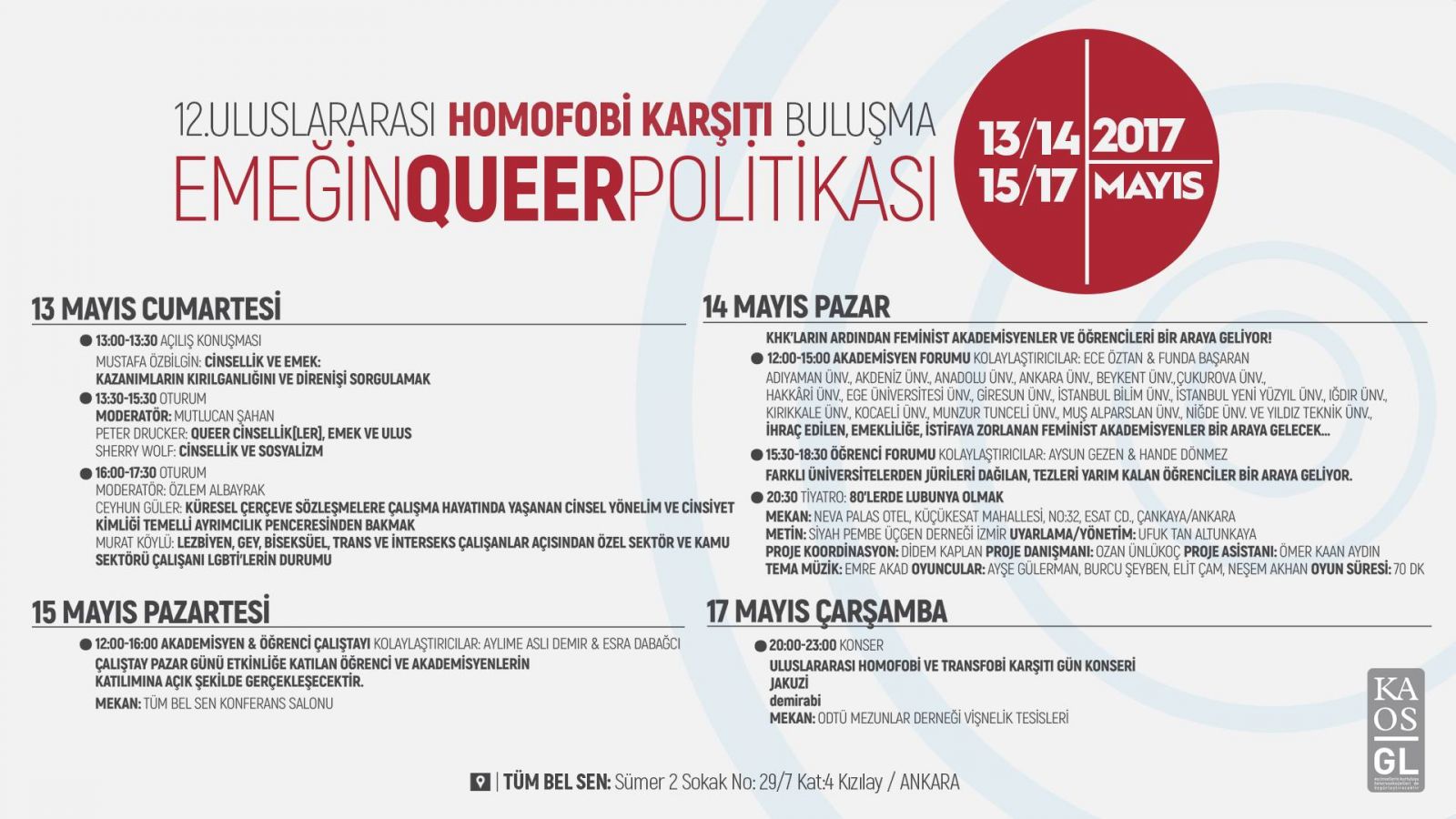 12. Homofobi Karşıtı Buluşma programı açıklandı Kaos GL - LGBTİ+ Haber Portalı